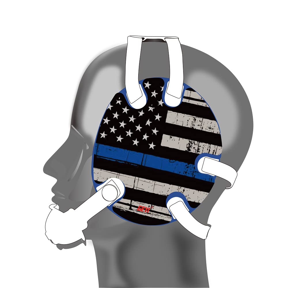 Wrestling Headgear with Thin Blue Line American Flag Sticker (Royal, Adult)