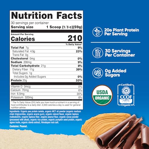 Foto de Nutricost Batido en polvo orgánico vegano (mantequilla de maní de chocolate) – Certificado USDA orgánico y sin gluten (imagen 3)