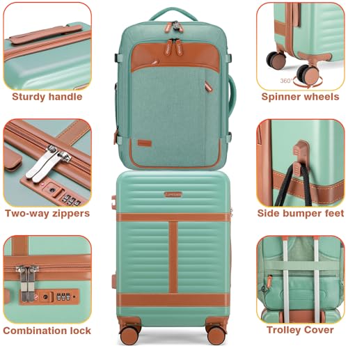 Lumesner 5 Piece Luggage Sets with Travel Backpack, 20" Carry On Hardside Spinner Suitcases, TSA Lock, Durable PC (Green, 5 piece set (20inch))2