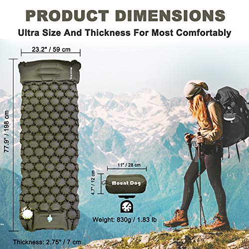 MOUNTDOG Camping Sleeping Pad Mat with LED Camping Lantern, Ultralight Inflatable Backpacking Pad Air Mattress for Camp Hiking Traveling Tent, Camping Lamps with 5 Light Modes, Handle & Carabiner - Thumbnail 5