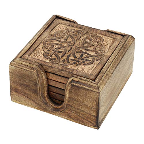 Ajuny Sottobicchieri e Supporti per Bevande in Legno Intagliato a mano in Stile Legno Bruciato per da Tè Caffè Tazza e Bicchieri da Acqua Protezioni da Tavolo Regalo per Uso Quotidiano (Set di 6)
