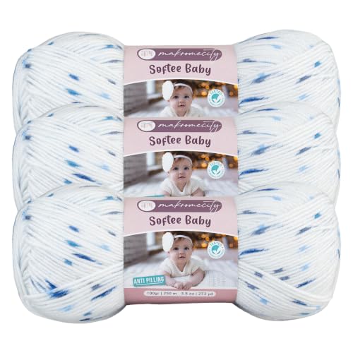 Image of Makromecity Softee Baby Yarn,%100 Premium Anti-Pilling Acrylic, 3.5 Oz, 273 yd (100gr /250 mt), Soft Yarn for Crocheting and Knitting (Blue Speckle, 3 Skeins)