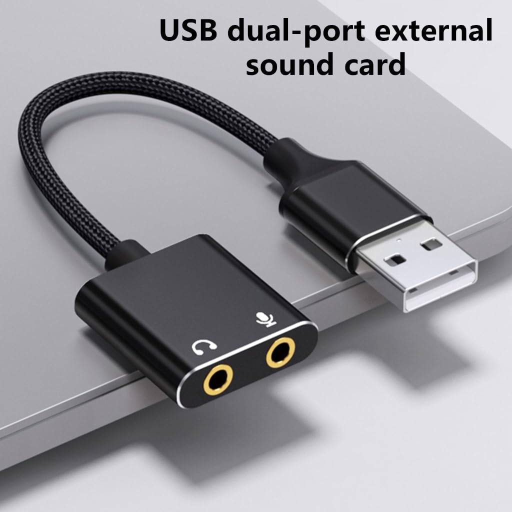Portable USB External Sound Card Adapter with Integrated Headset & Mic Holes