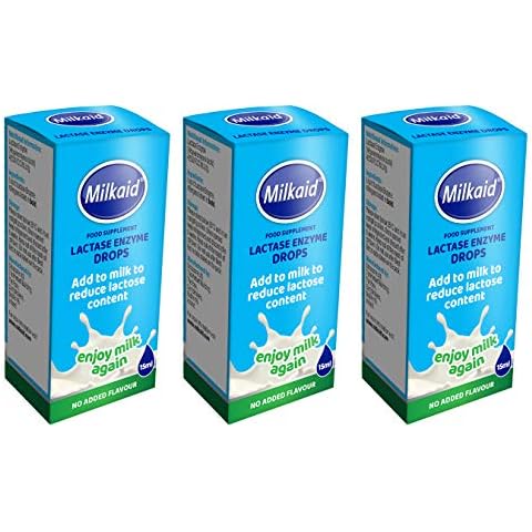 3 PACK - Milkaid Lactase Enzyme Drops for Lactose Intolerance Relief | Fast Acting Dairy Digestive Supplement | Gluten Free & Vegetarian |15ml Cover