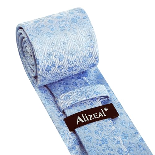 Image of Alizeal Mens 3.15inches Exquisite Floral Tie with Small Flower Printed Pocket Square