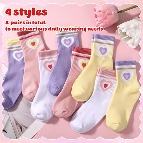 Jspupifip 8 Pairs Kids Girls Crew Athletic Socks Yellow Pink Purple White 3-6 — view 5