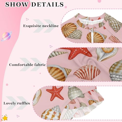 ALAZA Conch Starfish Seashell Girls One Piece Swimsuit Long Sleeve Rash Guard Swimsuits UV 50+ Swimwear Zipper4