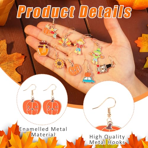 Sasylvia 36 Pairs Fall Thanksgiving Dangle Earrings Bulk for Women Holiday Earrings Set Pumpkin Sunflower Maple Leaf Pattern Jewelry Earring Variety Pack for Decor Gift2