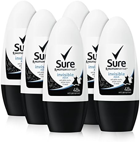 Sure Invisible Aqua Protection, Strong Anti-perspirant Deodorant Roll On Cream Stick For Women, Clean And Long Lasting Freshness, Anti Sweat And Body Odour, Large Pack (6 x 50ml)