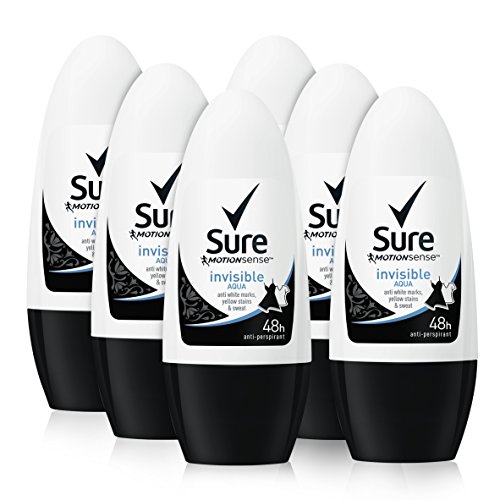Sure Invisible Aqua Protection, Strong Anti-perspirant Deodorant Roll On Cream Stick For Women, Clean And Long Lasting Freshness, Anti Sweat And Body Odour, Large Pack (6 x 50ml)
