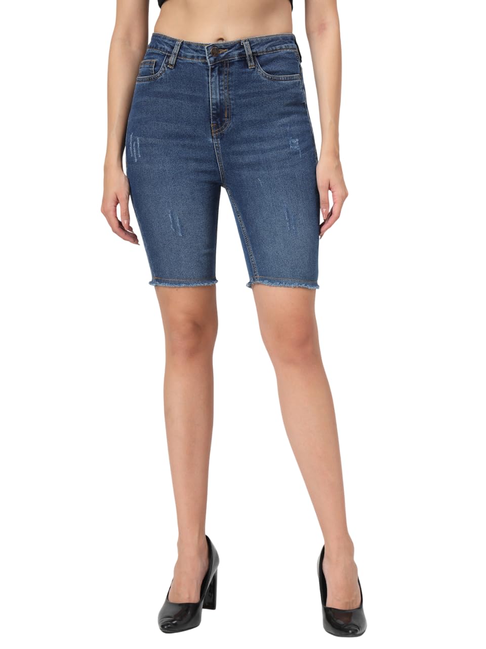 cosmic Comic Solid Women Dark Blue Denim Shorts-picture-10