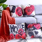 Red Throw Pillow Covers for Couch Set of 4 Pack, Rose Valentine Decorative Pillow Case Modern...