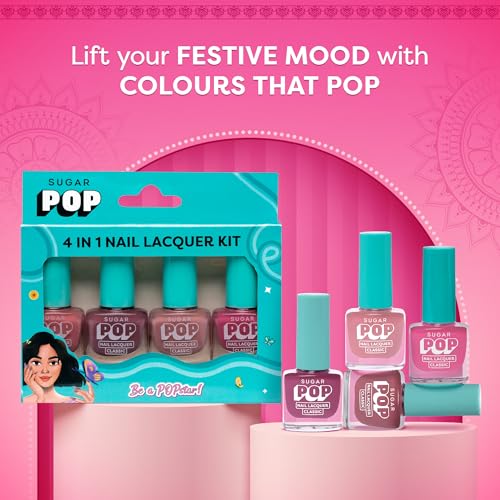 Image of SUGAR POP 4 In 1 Nail Lacquer Kit- 01 Nude Nectar, Matte Finish, 20 Millilitres