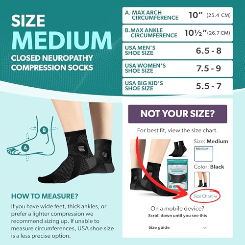 Image of BraceAbility Closed Toe Neuropathy Socks - Diabetic Socks for Women and Men, Foot Pain Relief, Circulation, Anti-Neuropathy, Foot Fatigue, Compression Nerve Support - 1 Pair (Medium Black)