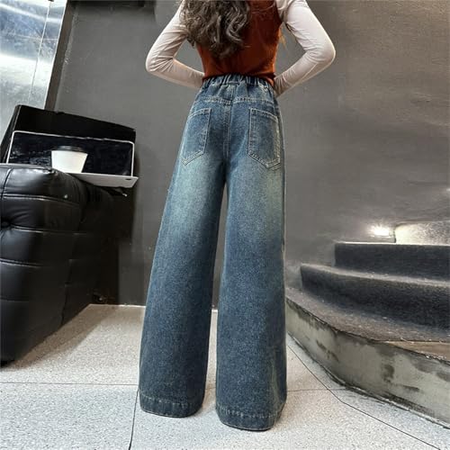 Girls Wide Leg Straight Baggy Jeans Kids Elastic Waistband Soft 𝐒tretch Casual Aesthetic Denim Pants Y2K Streetwear3