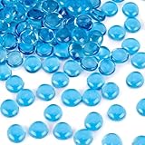 FUTUREPLUSX 1LB Light Blue Flat Glass Marbles, Glass Pebbles Vase Fillers for Centerpieces, Fish Tank for Aquarium Gravel Decor Table Scatter Art Craft