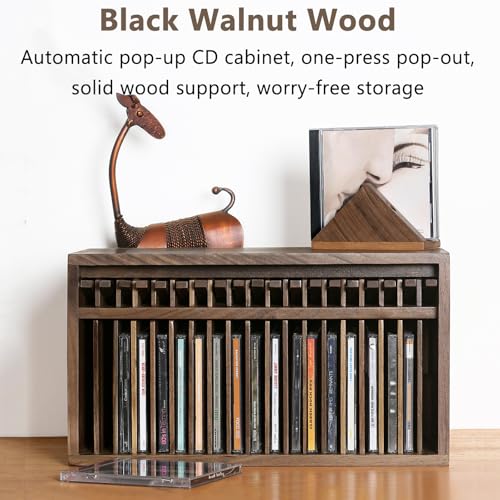 Supporto per CD, in legno, con pulsante pop-up, capacità 19 CD, per casa, ufficio, sala musica e sala teatro