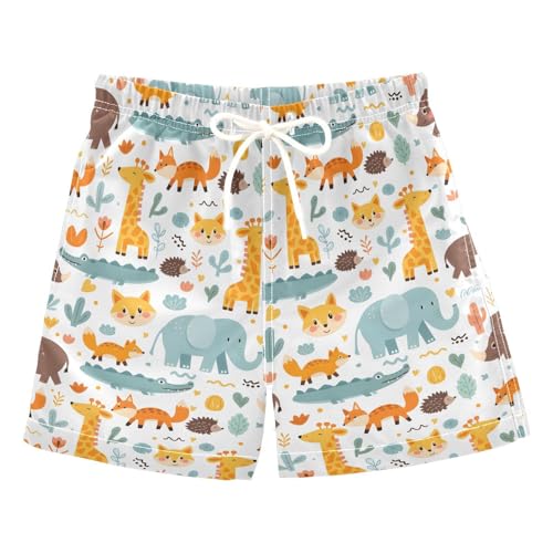 Boys Swim Trunks Quick Dry UPF 50+ Beach Board Shorts Kids Bathing Suits Swimsuit 2T Animal Elephant Giraffe Fox