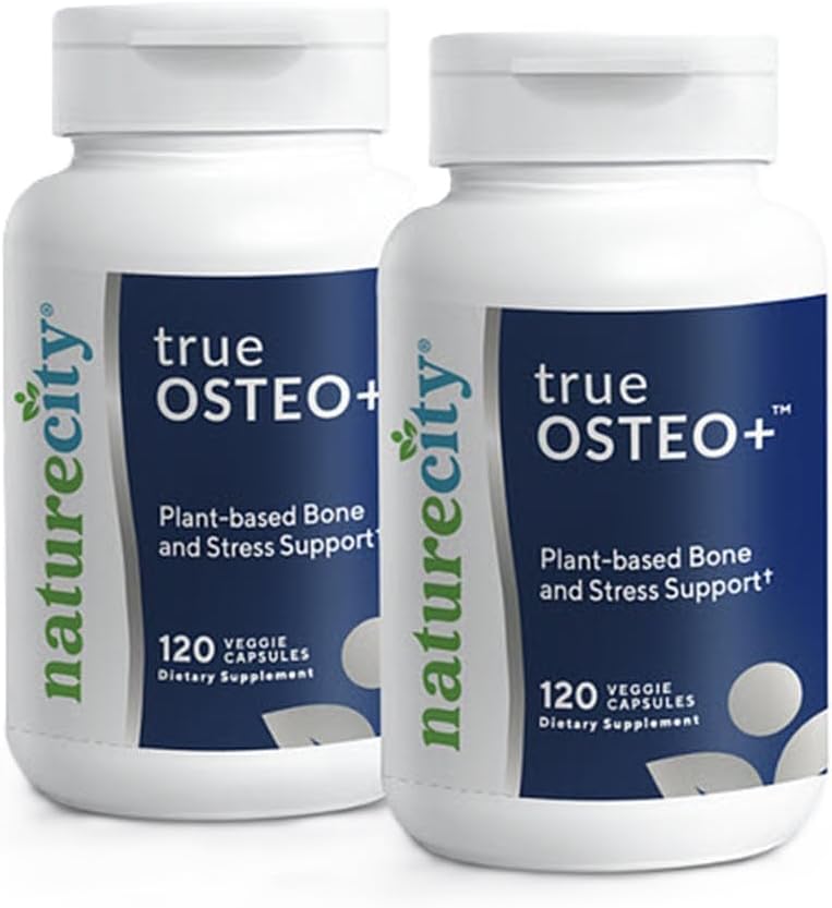 True-Osteo+ Bone Support with Ashwagandha – for Strength & Density – Plant-Based Calcium with Organic AlgaeCal, Magnesium, Vitamin D3, K2, Silicon & Stress Support | 240 Veggie Capsules