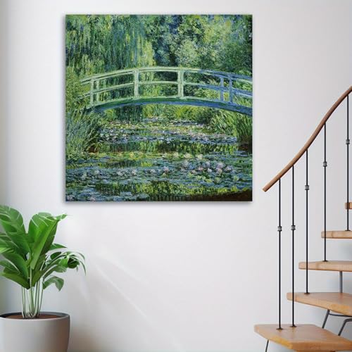 Tableau Monet art mural en toile de paysage abstrait nénuphar nature pour salon chic 70x70cm