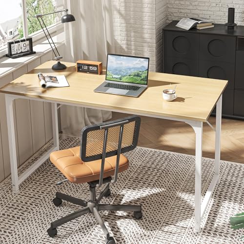 Image of Huuger Computer Desk, 48 Inch Office Desk, Gaming Desk with Storage, Writing Desk Work Desk for Home Office, Study, Modern Simple Desk, Large Legroom, Metal Frame, Maple