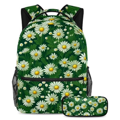 Sac à dos vert Little Daisy pour soulager le dos des écoliers avec sa trousse pratique
