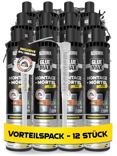 PROCREA® 12x Injektionsmörtel Ankerfix [inkl. 24x Premium-Mischern] Hochleistungs Montagemörtel & Verbundmörtel Kartuschen in bester Qualität - 2K Klebedübel & Flüssigdübel für innen & außen