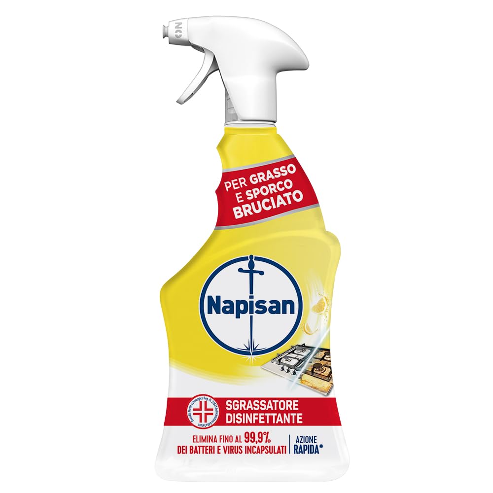 Napisan Spray Sgrassatore Disinfettante al Limone, Confezione da 12 pz da 740 ml di Sgrassatore Disinfettante, Spray da 740 ml