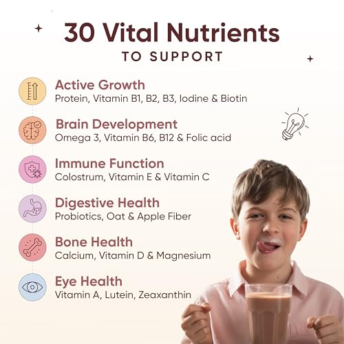 Image of Wellbeing Nutrition Kids Superfuel 7+years |Zero Added Sugar |9g Milk Protein Isolate, 23 Vitamins & Minerals, 100mg DHA, 3g Fiber, Probiotics |Height Growth, Immunity & Brain| Chocolate, Nutrition Drink Powder, 33g