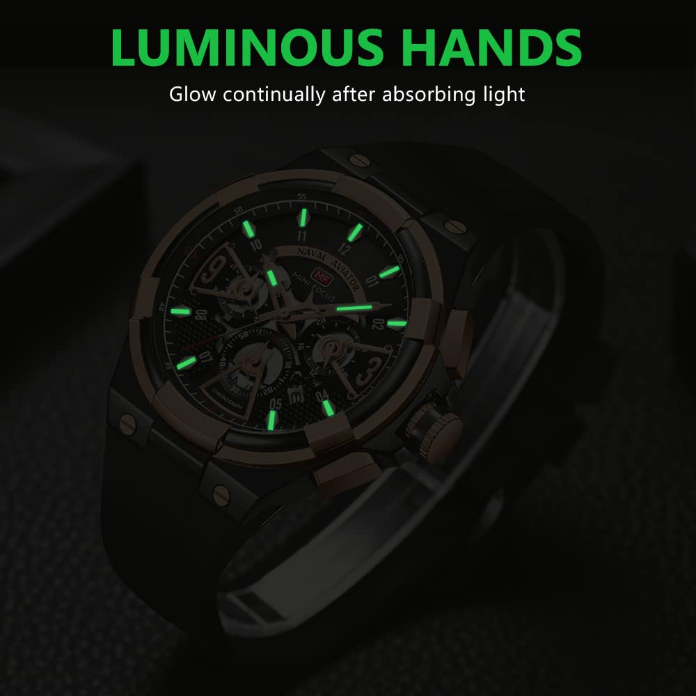 Montre de sport militaire étanche multifonction chronographe avec bracelet en silicone lumineux et décontracté pour homme, Rose noire.