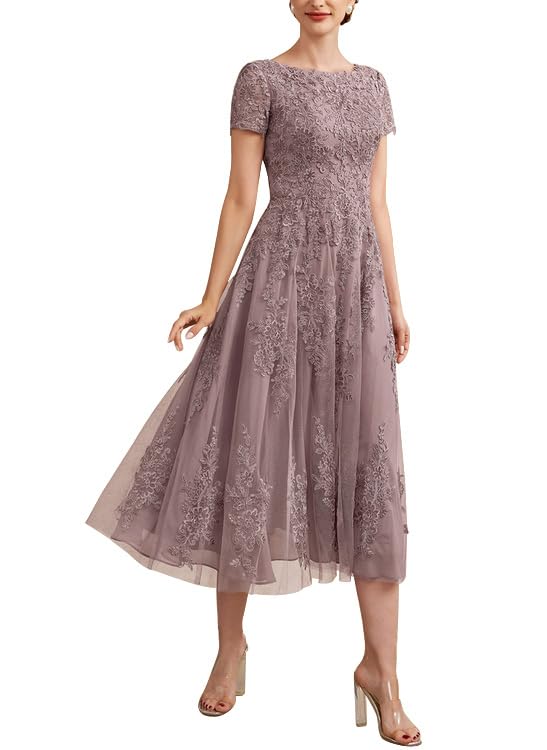 Mother of The Bride Dresses for Wedding Tea-Length Tulle Lace Dresses for Women Formal ZXF0154