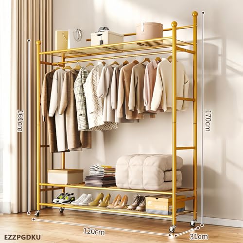 Tringle à vêtements robuste avec 3 étagères et roulettes pour rangement modulable - 7