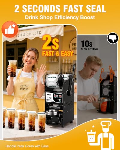 Image of WantJoin Semi Automatic Cup Sealing Machine, 2S Cup Sealer Machine Black | Auto Film Calibration, Cup Counting, PP PET Paper Cups for Bubble Tea Shops /Cafe /Juice Bar