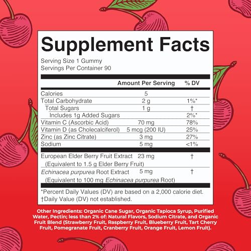 Mary Ruth's 5-1 Immunity Gummies with Elderberry for Kids & Adults | Cherry | Pectin Based | Vegan | 90 Count - Image 6