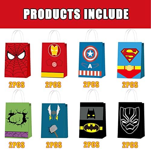 16PCS Superhero Party Bags Party Favor Gift Goodie Treat Candy Kraft Paper Bags for Party Supplies