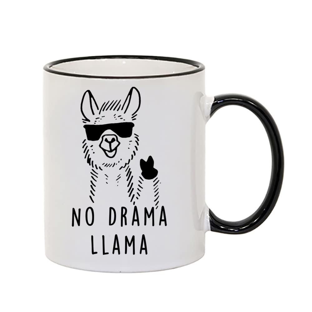 Giftme No Drama Llama No Prob Llama Coffee Tea Mug 11oz Ceramic Rim Mug. (Black Rim)