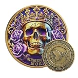 Memento Mori Gedenkmünze – Totenschädel, Schmetterling & Sanduhr Design – Tempus Fugit – Philosophie-Münze über Leben, Zeit und Tod