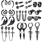 Balacoo de Pendientes Diseño Punk para Hombre Juego de 12 Pares en Acero Inoxidable Negro y Estilo Moderno Obsequios para Uso Diario y Ocasiones