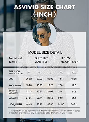 Asvivid Retro Notch Lapel One Button Casual Blazer Plaid Long Sleeve Company Office Blazers Open Front Khaki Work Blazer Lady Suit M #TOP5