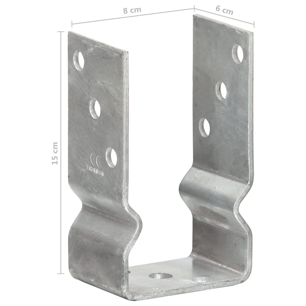 Soporte para postes, 12 unidades, color plateado, 8 x 6 x 15 cm, acero galvanizado, con agujeros preperforados, pinchos para suelo, anclajes para postes, anclaje de fundación, para casa de