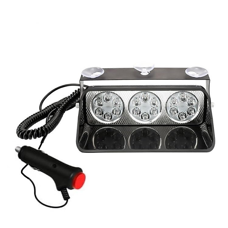 Image of AutoBizarre 12V Car Dash Emergency Warning Strobe Red Blue Flasher Windshield Sucker LED light With Multiple Flashing Modes For All Cars, Emergency Vehicles, etc. (18 LED Red Blue White)