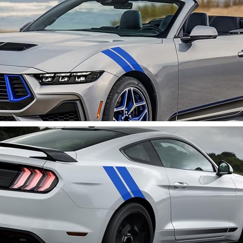 Image of TOMALL 2 Pair Racing Sport Stripe Vinyl Decals for Car Fender Hood Bumper Trunk Auto Stripe Graphic Stickers Decorations for Pickup Vehicle SUV Truck Off-Road (Blue)