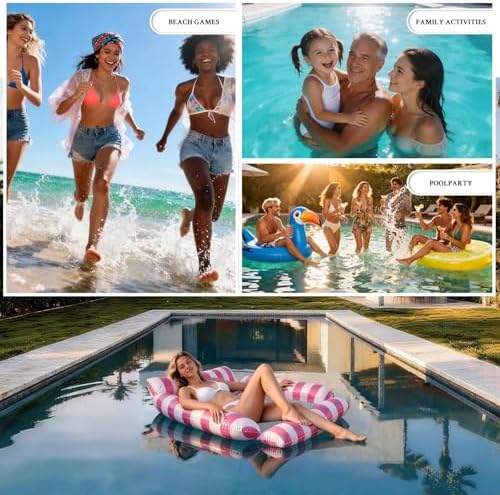 Pool Floats Adult Inflatable Hammock with Cooling Mesh, Portable Foldable Water Chair for Beach Vacation Essentials, Striped Floaties for Adults, Lightweight for Travel & Summer Relaxing - 5