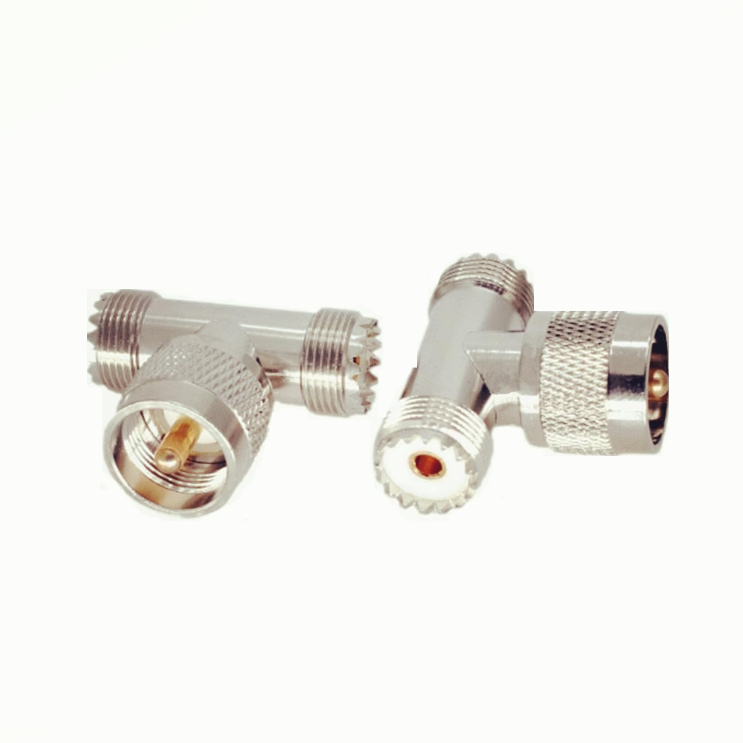 XIAOYAOREN 2pcsUHF Male to UHF Female Tee Connectors, Tee Coaxial Cable Adapters Splitter for Radios External AntennaUHF Male to UHF Female