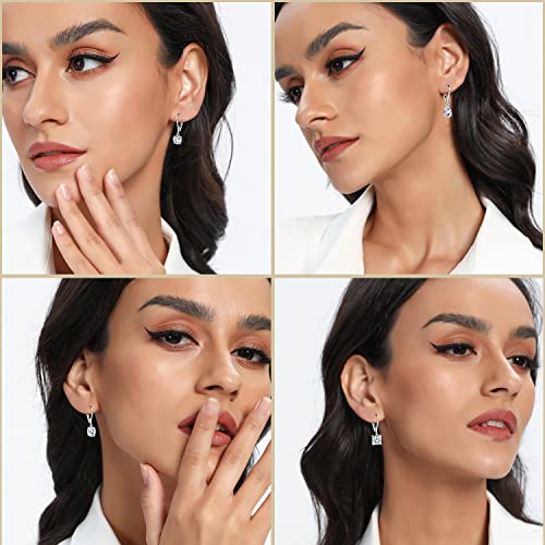 18K White Gold Plated Earrings Round Princess Cut Clear Cubic Zirconia Tear Drop Dangle Earrings for Women Hypoallergenic3