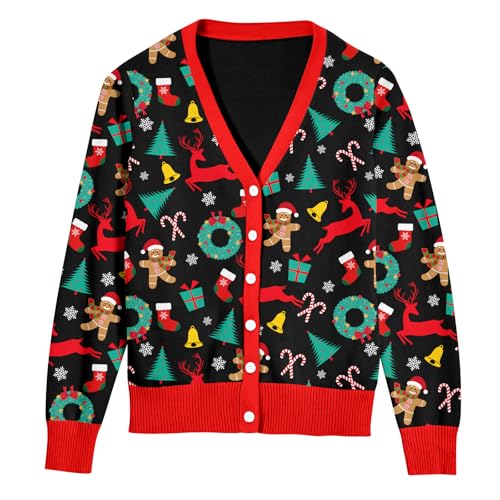 ALISISTER Damen Strickjacke mit weihnachtlichem Lebkuchenmann-Motiv...