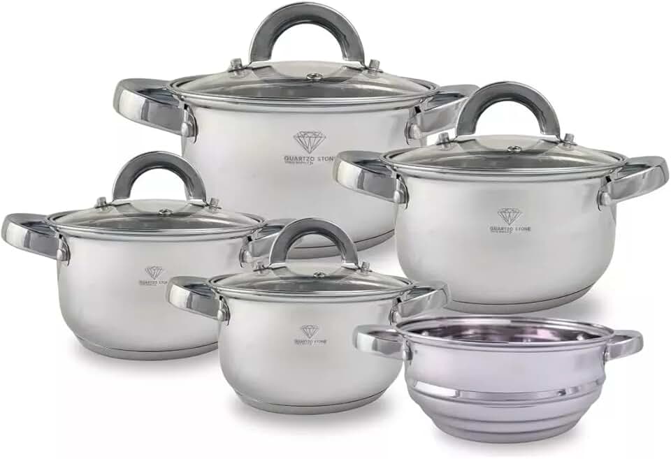 Jogo de Panelas 19 Peças Aço Cirurgico Inox Tampa de Vidro Para Fogão Gás e Indução Premium