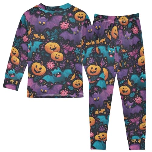 Pajama Sets Long Sleeve Halloween Bats Pumpkins Soft Comfy Sleepwear 2 Piece PJS 3-8T3