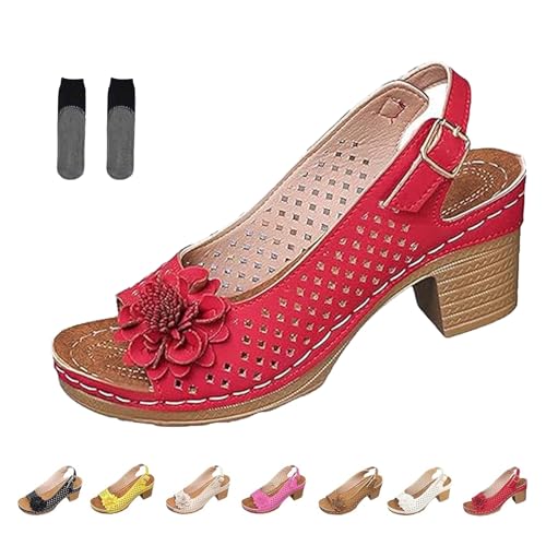 Graddi Archcare Sandals, Buckled Square Heel Sandals for Women, Peep Toe Orthopedic Sandal, Hollow Non-Slip Adjustable