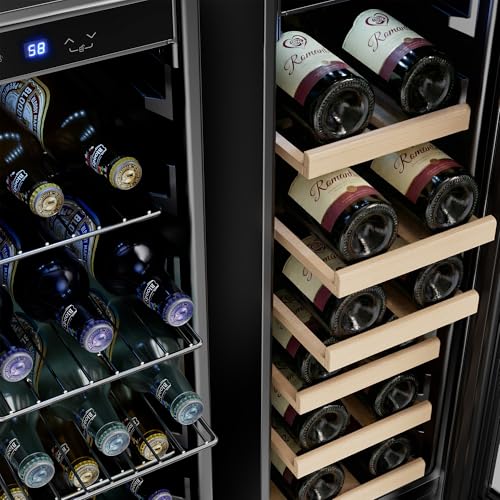 Image of Empava 24 inch Dual Zone Beverage and Wine Cooler Refrigerator with Glass Door, Freestanding Drink Fridge with LED Light, Touch Control, 61 Cans Plus 17 Bottles Capacity